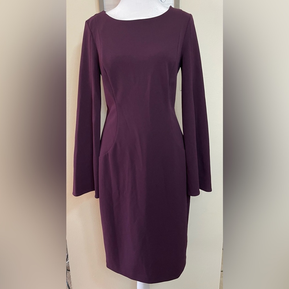 Calvin Klein Split Sleeve Midi Sheath Dress Purple. Sz 6 NWOT
